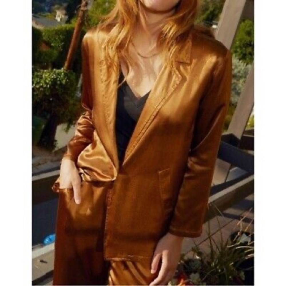 Anthropologie NATION LTD jessie blazer in satin gold bronze S